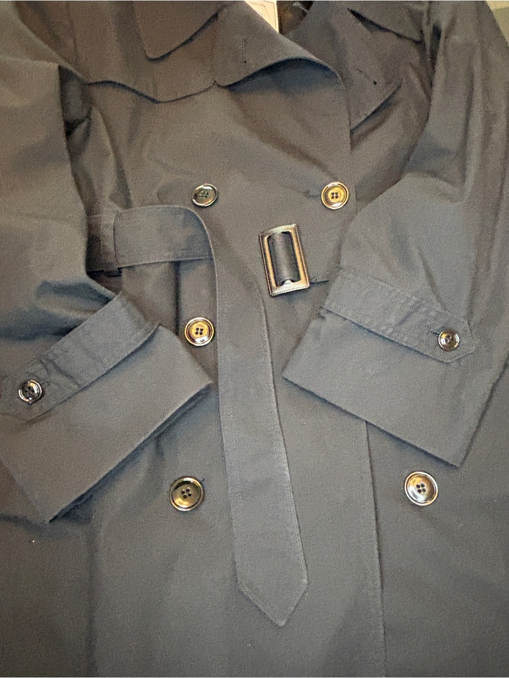 AMERICAN APPAREL Classic Men's Black Trench Coat - Belted Double-Breasted - Picture 15 of 16